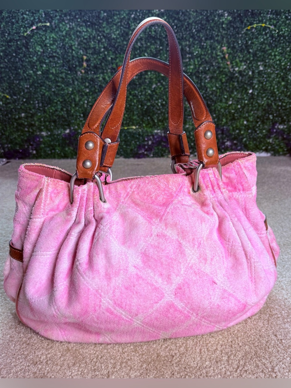 Juicy Couture Pink Shoulder Tote with Brown Leather Trim - Picture 3 of 16